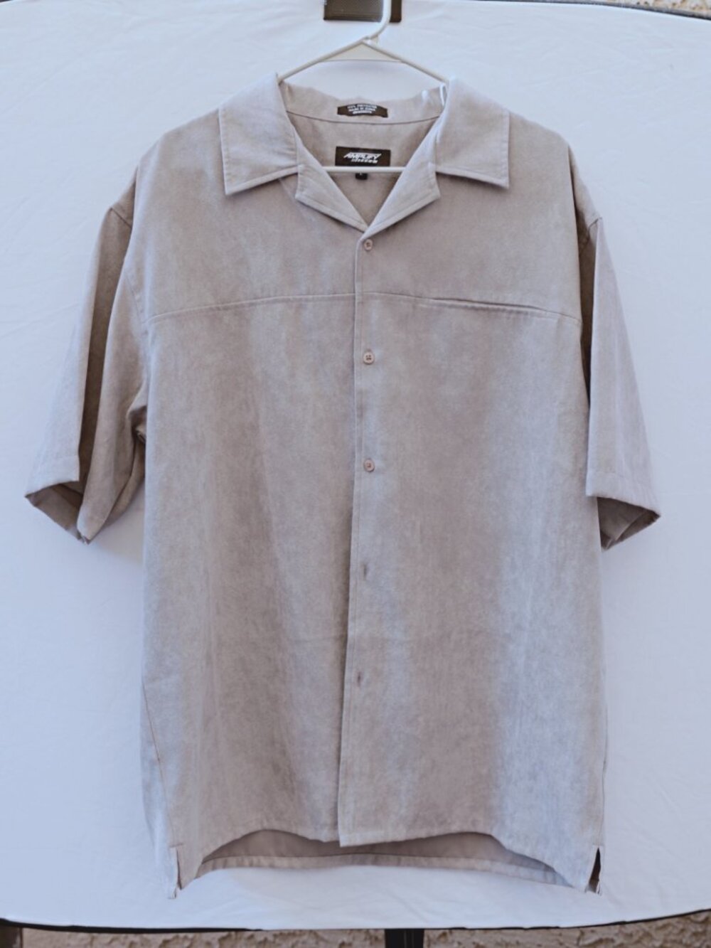 Amplify Suede Button Down Shirt Men's LARGE Gray Short Sleeve